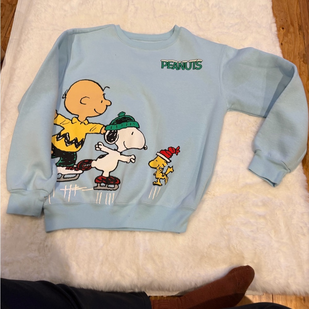 Light Blue Cartoon Ice Skating Crewneck Sweatshirt (NWOT)